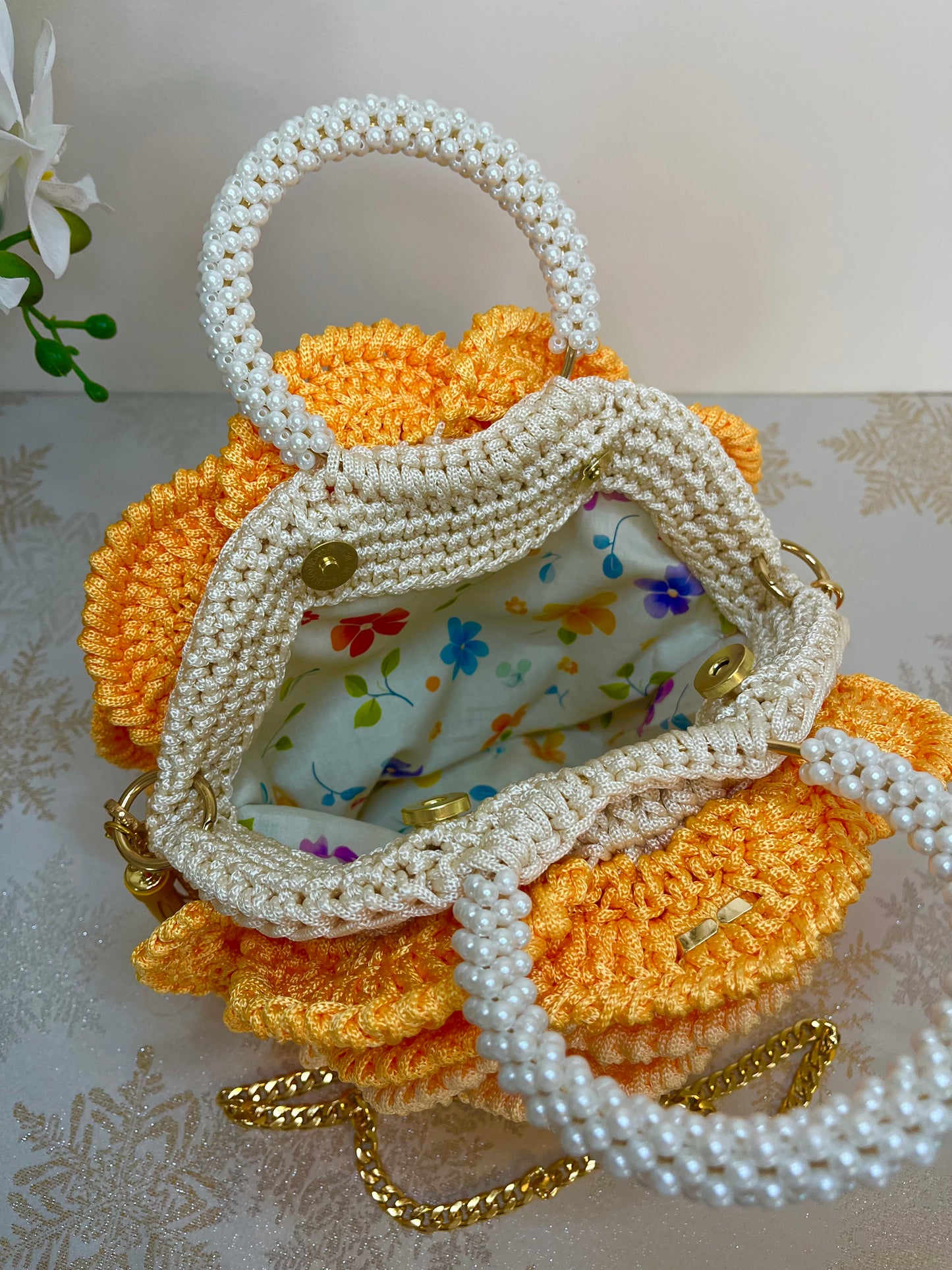 “SAFFRON” - Peony Rose Collection Crochet Bag