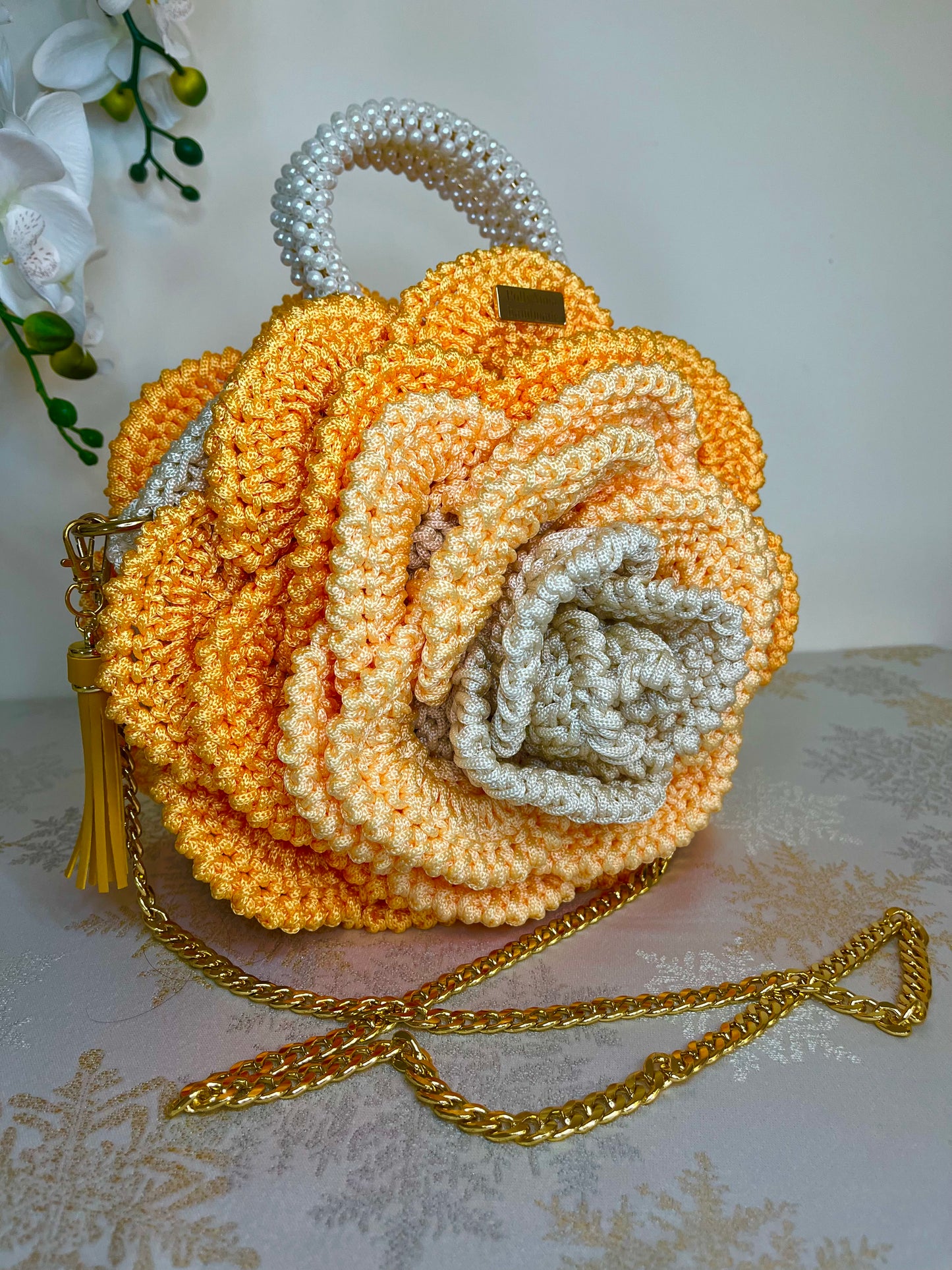 “SAFFRON” - Peony Rose Collection Crochet Bag